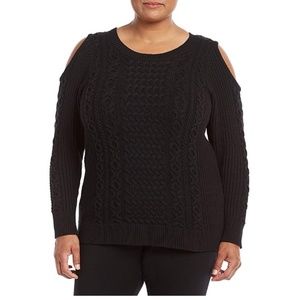 Womens Ruff Hewn Cold Shoulder Cable Knit Sweater Size 1X  Black NWT